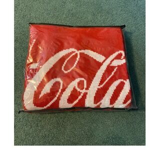 Vintage Coca-Cola Throw Blanket‎ Red White Acrylic Knit Fringe Edge Decor 68x56